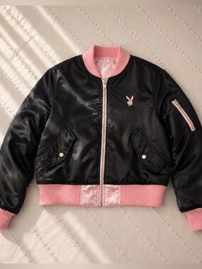 🩷 PLAYBOY • Y2K vintage, authentic // black and pink reversible bomber jacket